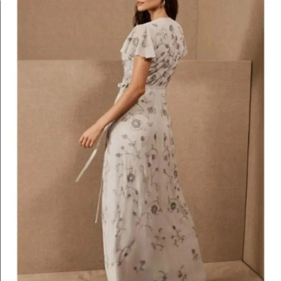 NWT Anthropologie BHLDN Plymouth Maxi Wrap Dress Fog Wedding Beaded Size 4 - Picture 14 of 14